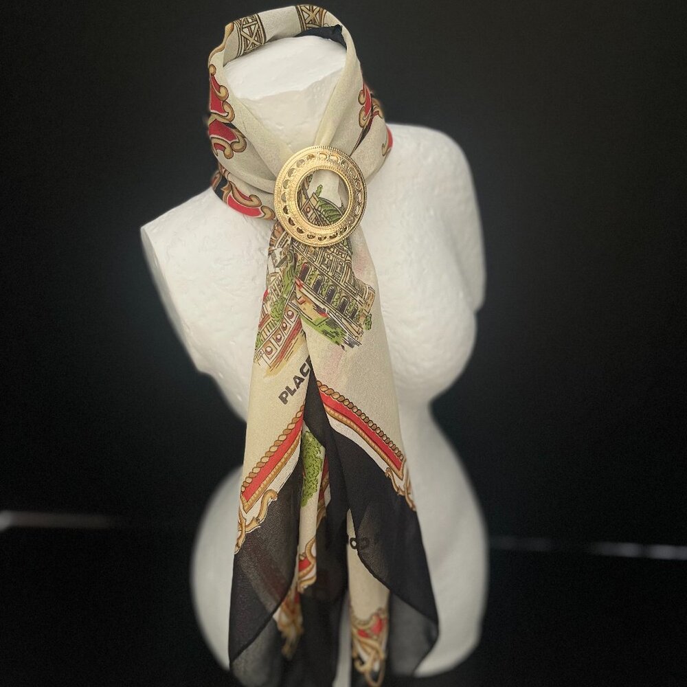 Vintage Gold Tone Filigree Scarf Ring | Ornate Openwork Scarf Slide | Classic